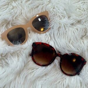 2 Pairs of Oversized Sunglasses Tortoise and Pink Beige